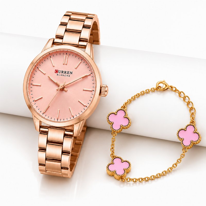Montre Femme CURREN Rose Gold avec Bracelet Trèfles Roses