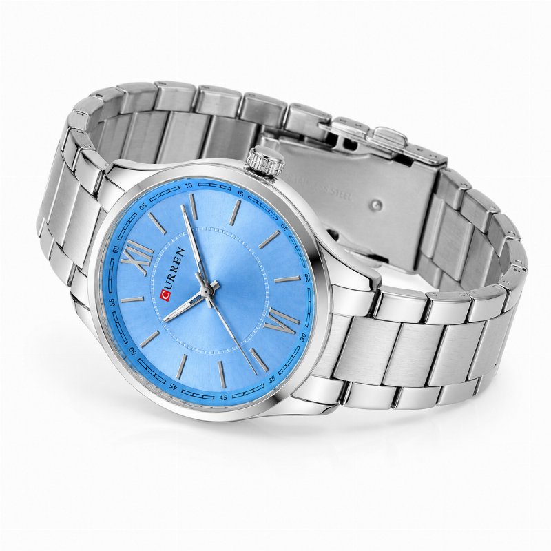 Montre Homme CURREN – Cadran Bleu, Bracelet Acier Argenté